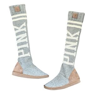 Y2K “PINK by Victoria’s Secret” Grey and White Knit Knee-High Sweater Boots